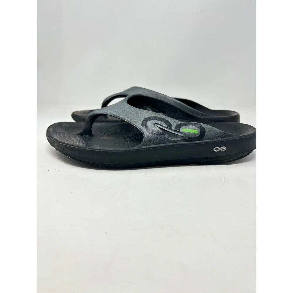 OOFOS Recovery Sandals US Mens 13 Black Flip Flop Thong Graphite Shoes